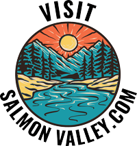 a logo of a river with mountains and trees